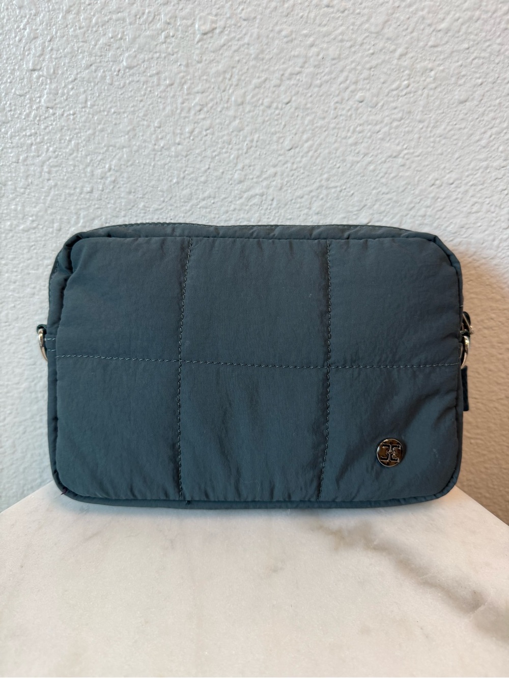 Deep Teal Quilted Puffer Crossbody Bag Nylon Travel Organizer Purse